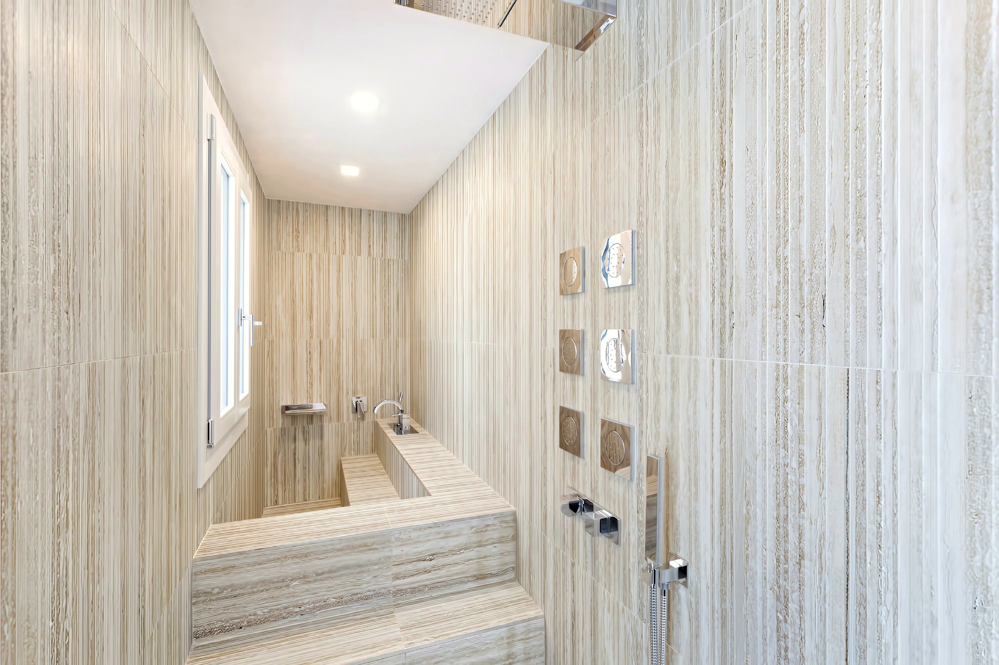 Dimora San Lorenzo wellness spa — travertine and multi-jet shower